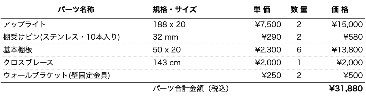 パーツリストh188w50d20