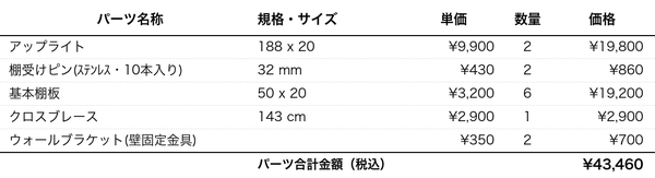 パーツリストh188w50d20