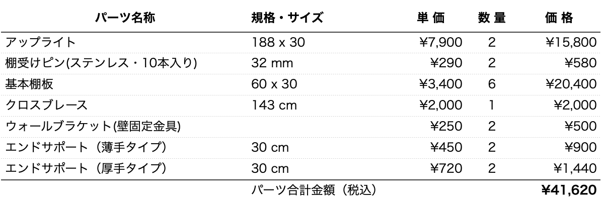 パーツリストh188d30w60
